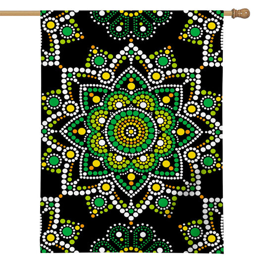 Green White Dot Mandala Print House Flag