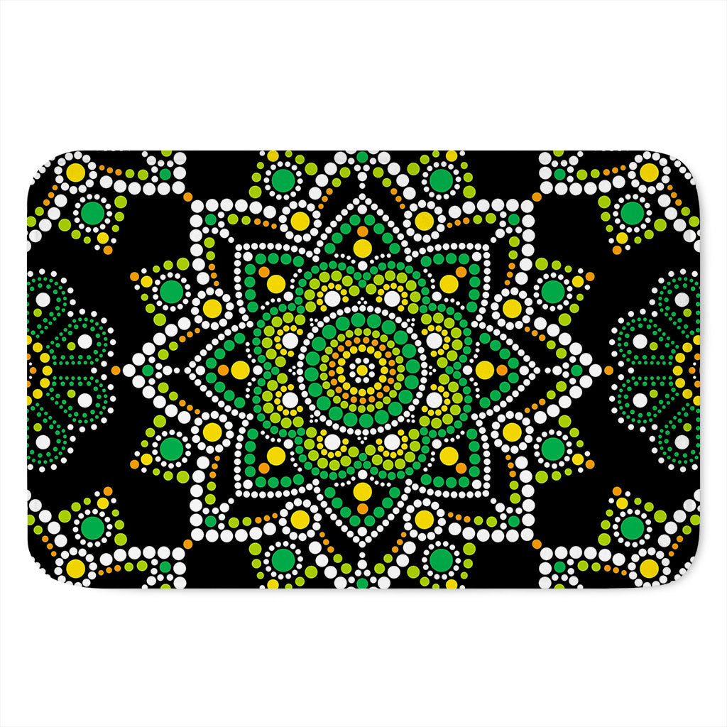 Green White Dot Mandala Print Indoor Door Mat