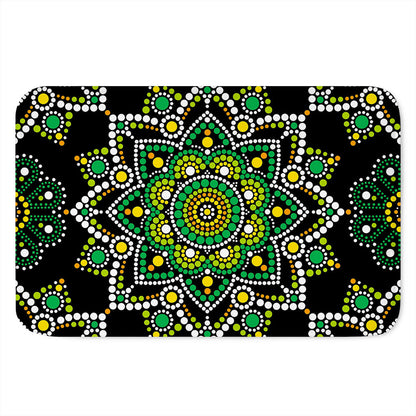 Green White Dot Mandala Print Indoor Door Mat