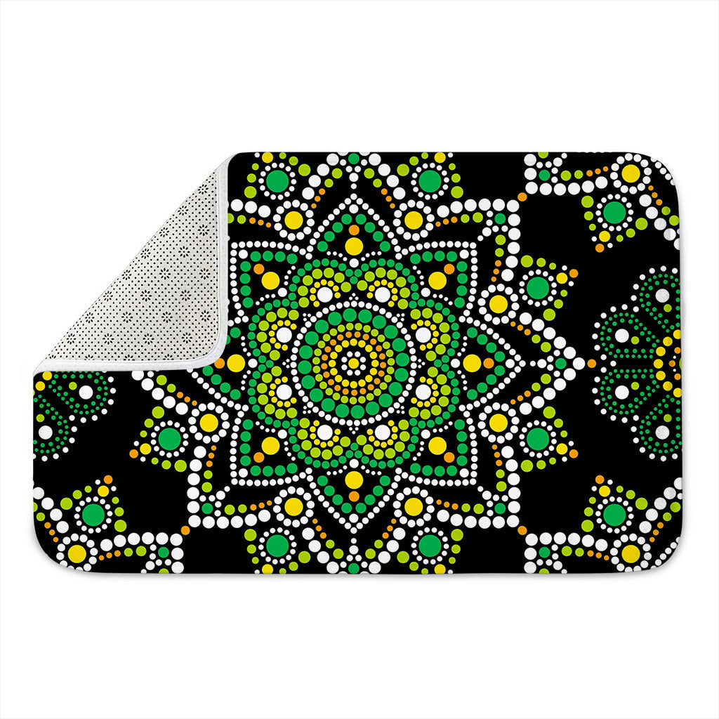 Green White Dot Mandala Print Indoor Door Mat