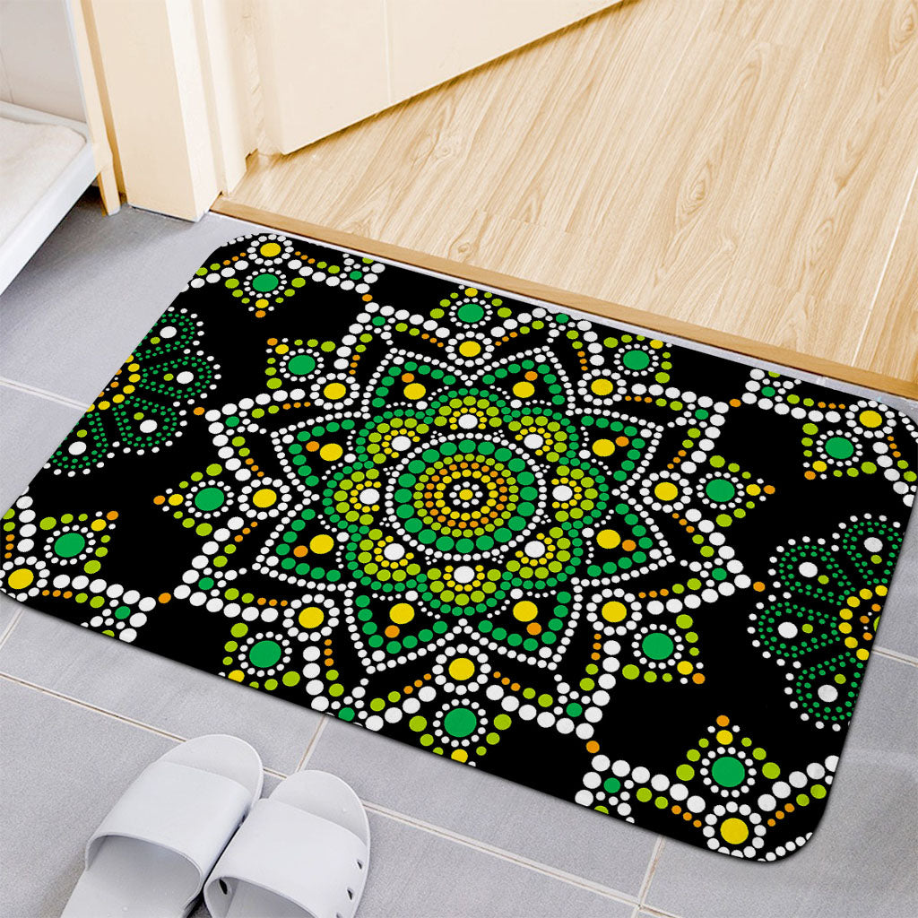 Green White Dot Mandala Print Indoor Door Mat
