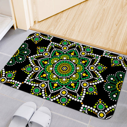 Green White Dot Mandala Print Indoor Door Mat