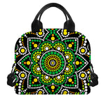 Green White Dot Mandala Print Insulated Lunch Bag