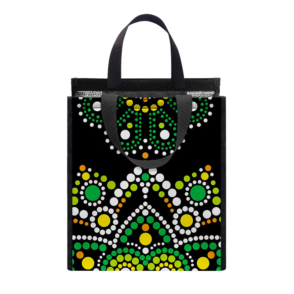 Green White Dot Mandala Print Insulated Lunch Tote