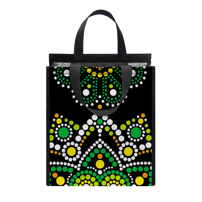 Green White Dot Mandala Print Insulated Lunch Tote