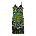 Green White Dot Mandala Print Jersey Midi Cami Dress