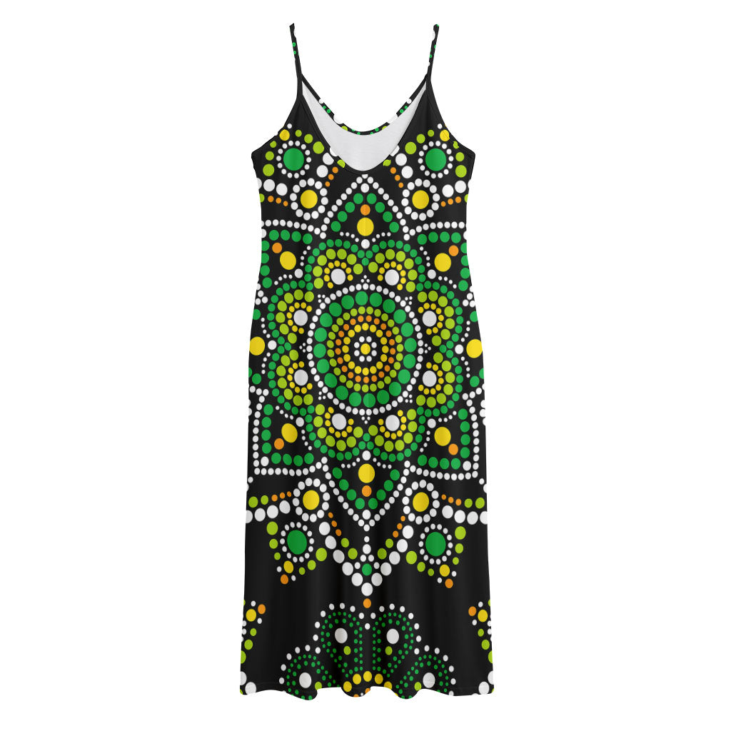 Green White Dot Mandala Print Jersey Midi Cami Dress