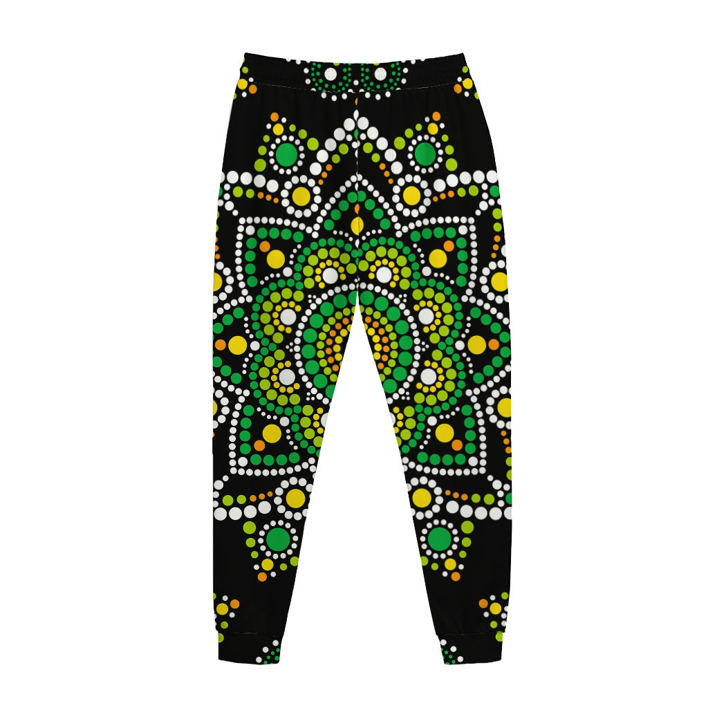 Green White Dot Mandala Print Jogger Pants