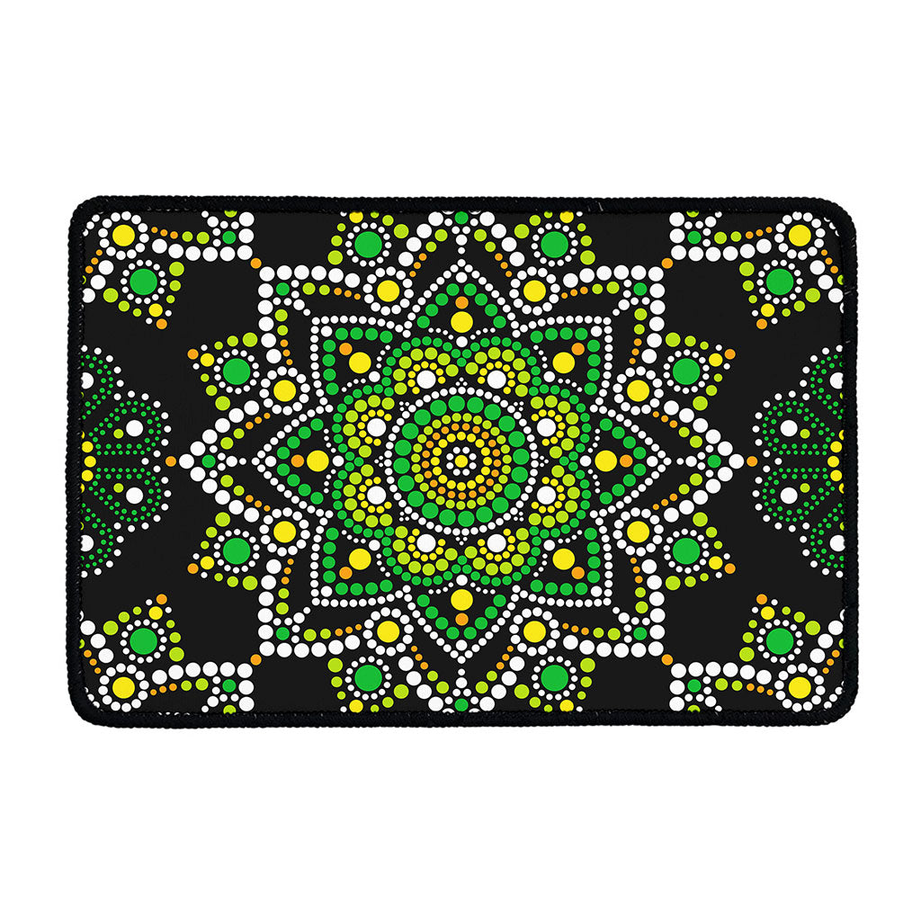 Green White Dot Mandala Print Kitchen Mat