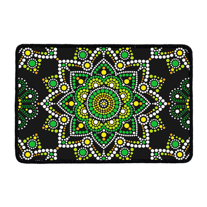 Green White Dot Mandala Print Kitchen Mat