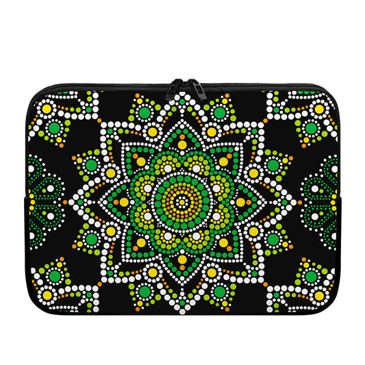 Green White Dot Mandala Print Laptop Sleeve
