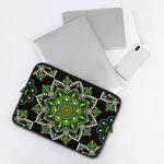 Green White Dot Mandala Print Laptop Sleeve