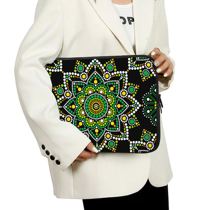 Green White Dot Mandala Print Laptop Sleeve