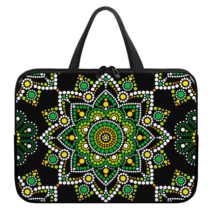 Green White Dot Mandala Print Laptop Sleeve With Handle