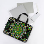 Green White Dot Mandala Print Laptop Sleeve With Handle