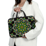 Green White Dot Mandala Print Laptop Sleeve With Handle