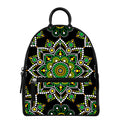 Green White Dot Mandala Print Leather Backpack
