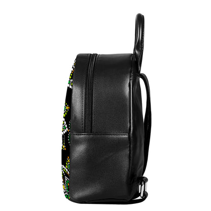 Green White Dot Mandala Print Leather Backpack