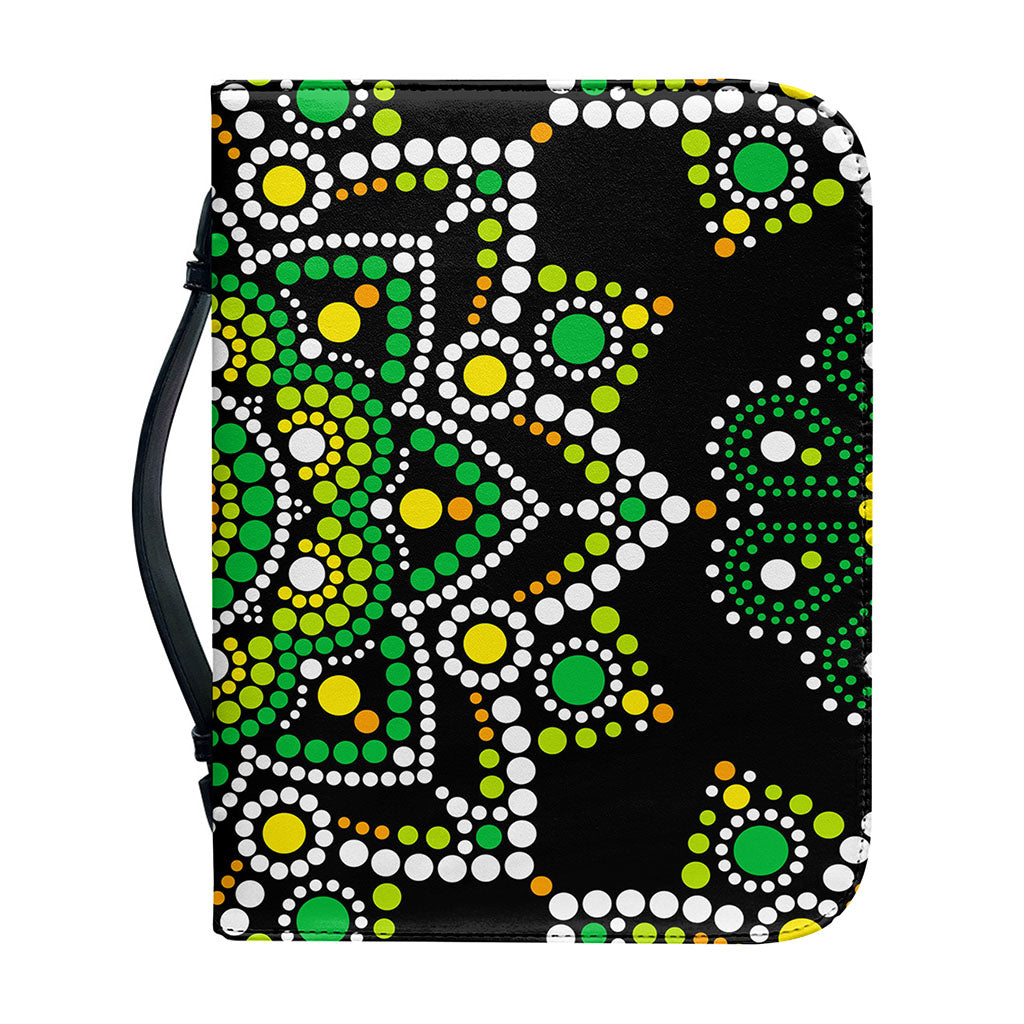 Green White Dot Mandala Print Leather Bible Cover