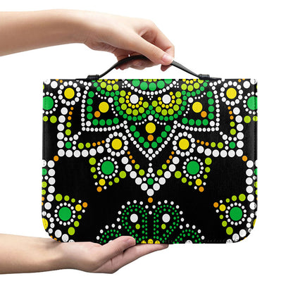Green White Dot Mandala Print Leather Bible Cover