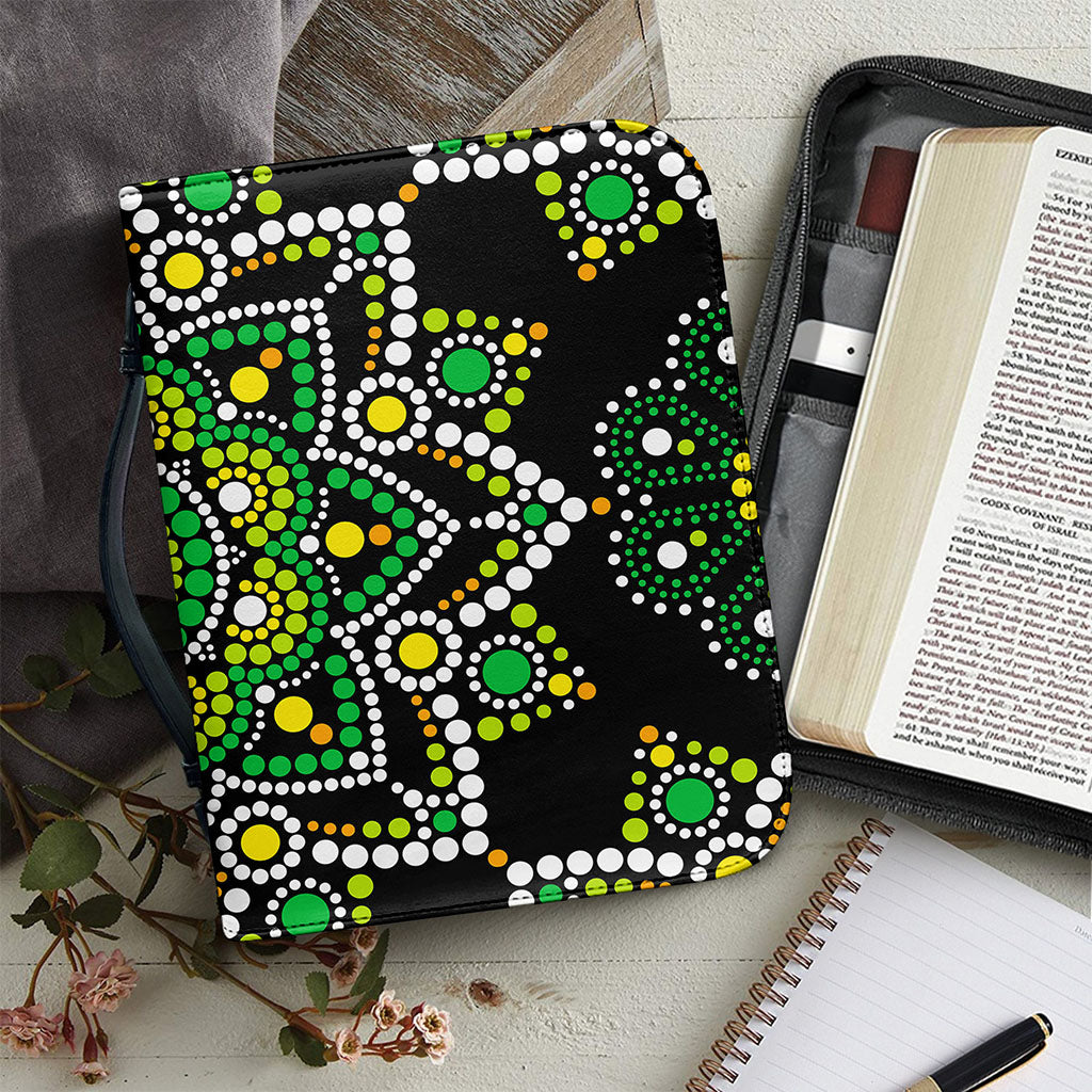 Green White Dot Mandala Print Leather Bible Cover
