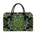Green White Dot Mandala Print Leather Duffel Bag