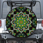 Green White Dot Mandala Print Leather Spare Tire Cover
