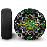 Green White Dot Mandala Print Leather Spare Tire Cover