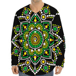 Green White Dot Mandala Print Long Sleeve Baseball Jersey