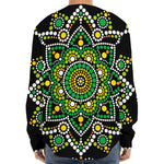 Green White Dot Mandala Print Long Sleeve Baseball Jersey