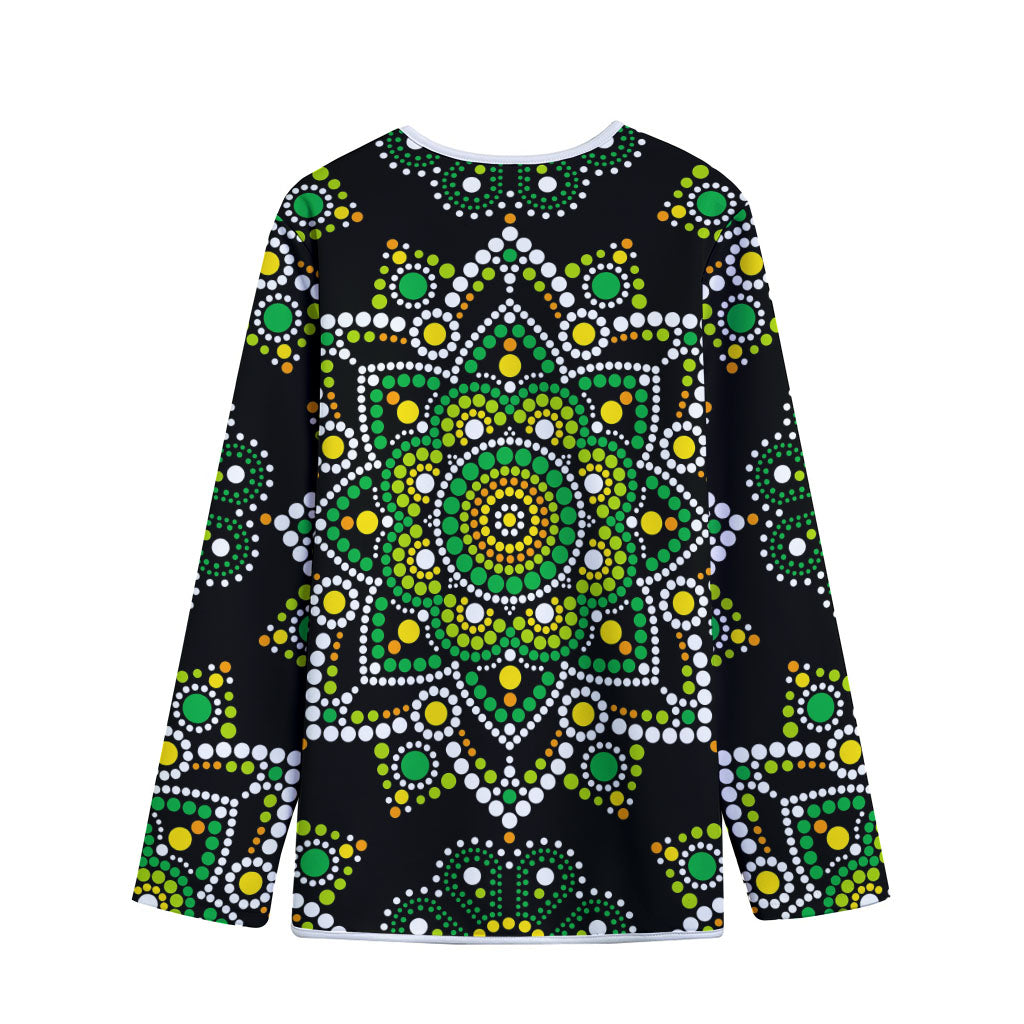 Green White Dot Mandala Print Long Sleeve Short Coat