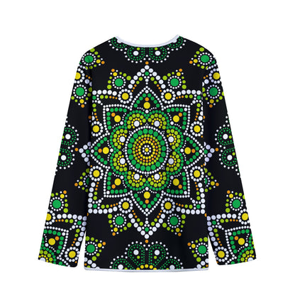 Green White Dot Mandala Print Long Sleeve Short Coat