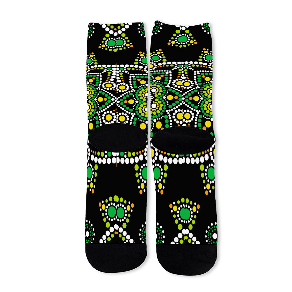 Green White Dot Mandala Print Long Socks