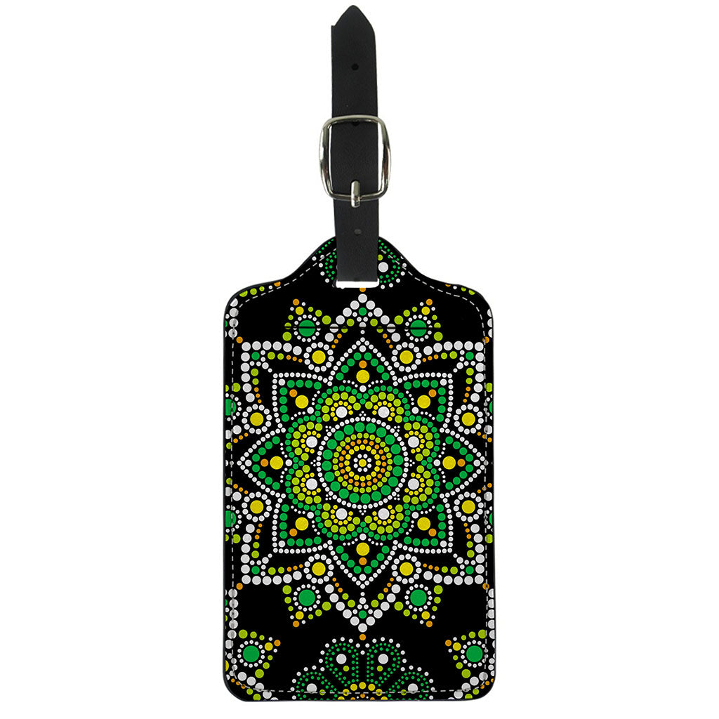 Green White Dot Mandala Print Luggage Tag