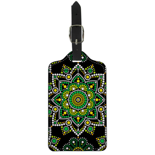 Green White Dot Mandala Print Luggage Tag