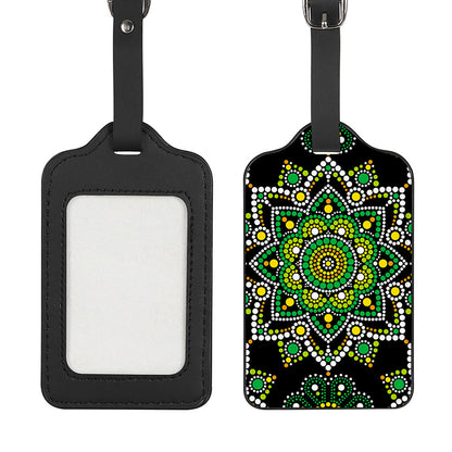 Green White Dot Mandala Print Luggage Tag