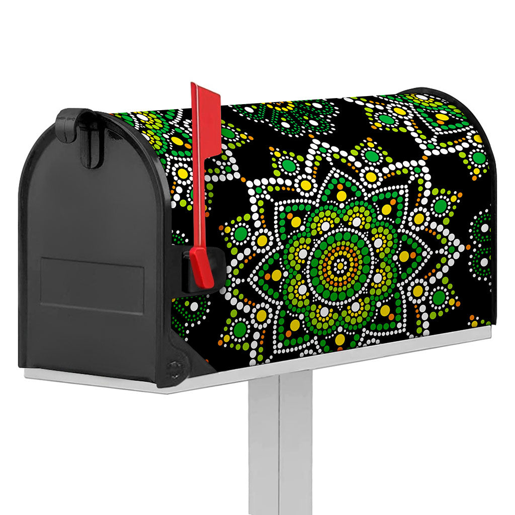 Green White Dot Mandala Print Mailbox Cover