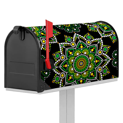 Green White Dot Mandala Print Mailbox Cover