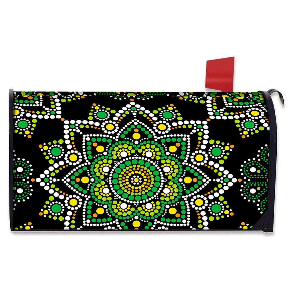 Green White Dot Mandala Print Mailbox Cover
