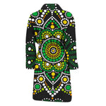 Green White Dot Mandala Print Men's Bathrobe