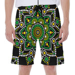 Green White Dot Mandala Print Men's Beach Shorts