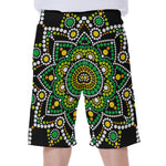 Green White Dot Mandala Print Men's Beach Shorts