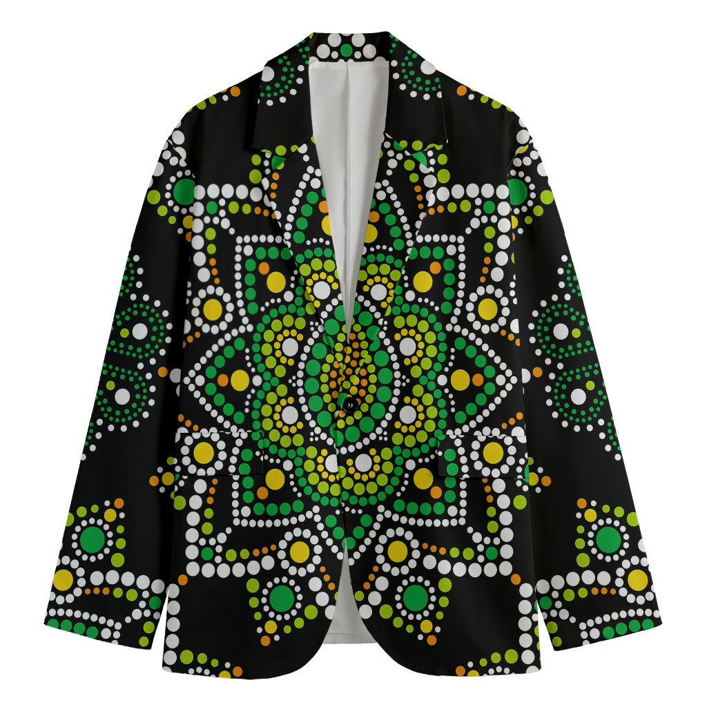 Green White Dot Mandala Print Men's Blazer