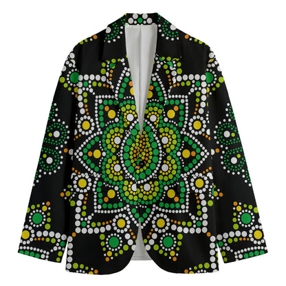 Green White Dot Mandala Print Men's Blazer