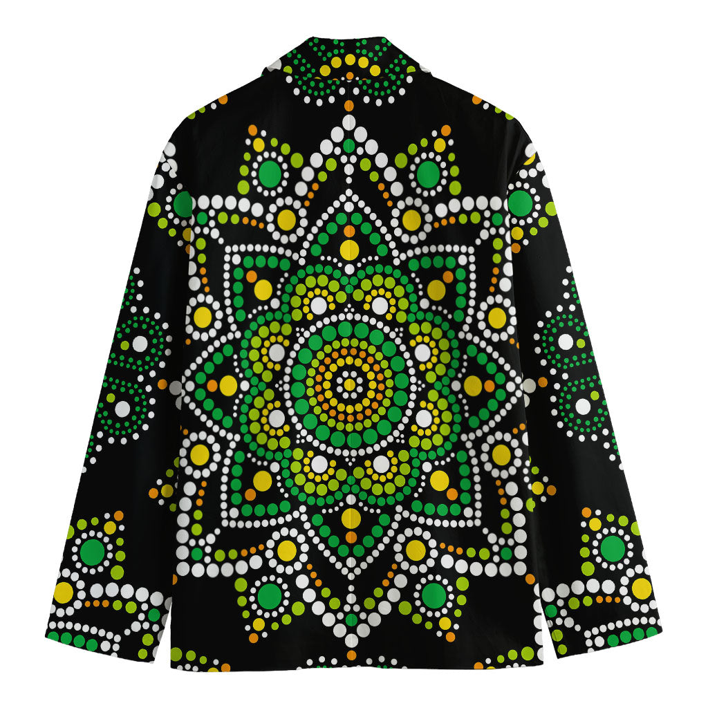 Green White Dot Mandala Print Men's Blazer