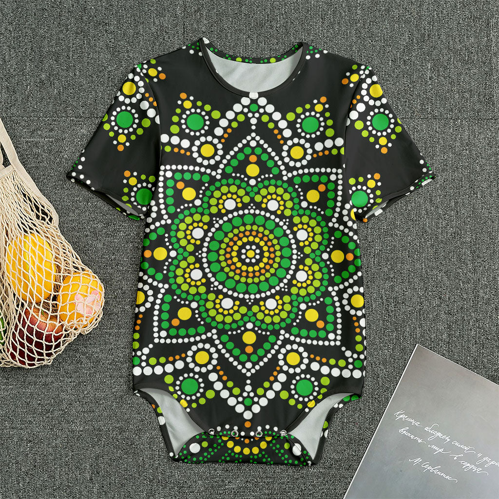 Green White Dot Mandala Print Men's Bodysuit