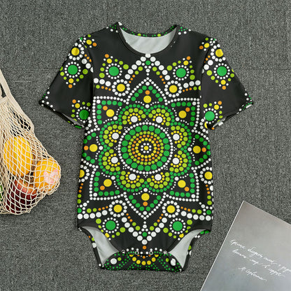Green White Dot Mandala Print Men's Bodysuit