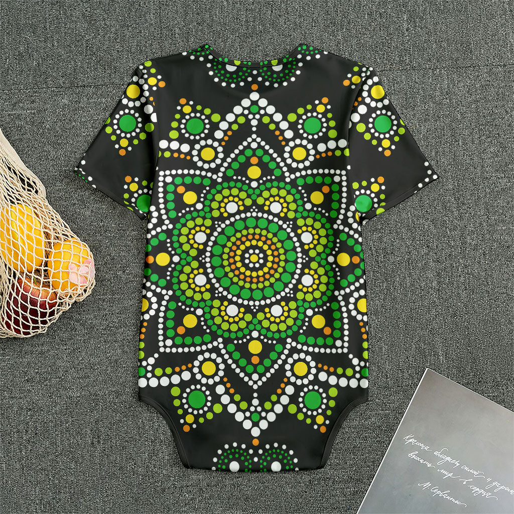 Green White Dot Mandala Print Men's Bodysuit