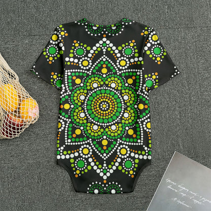 Green White Dot Mandala Print Men's Bodysuit