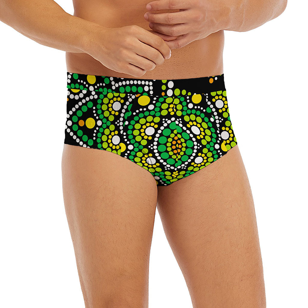 Green White Dot Mandala Print Men's Briefs